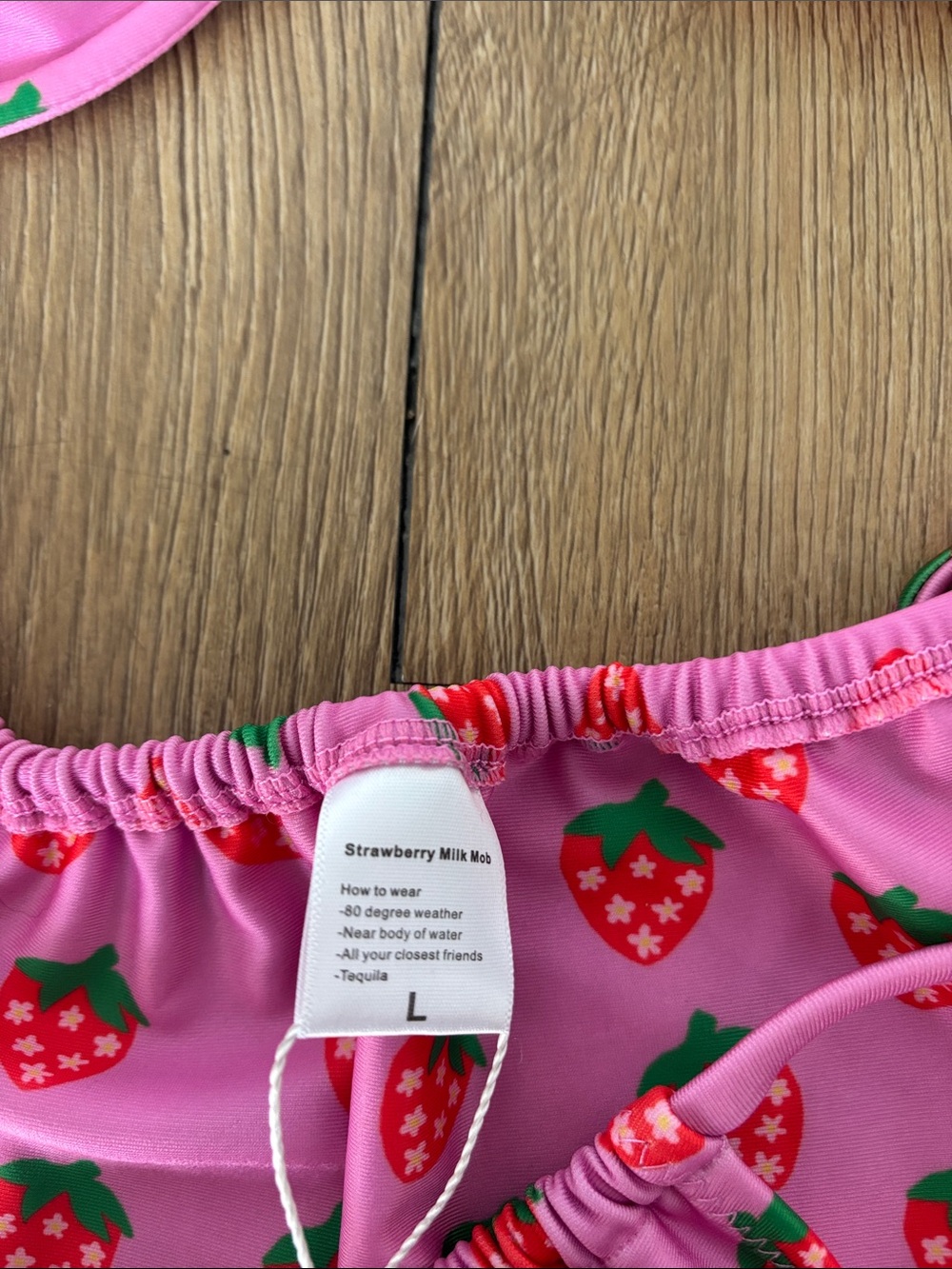 Pink Strawberry Print Tie-Strap Bikini Set - Picture 4 of 4